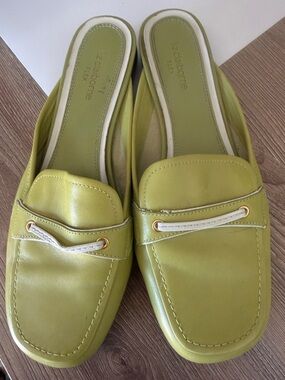 Liz Claiborne Lime Green Slip-On Mule Loafers with White Trim